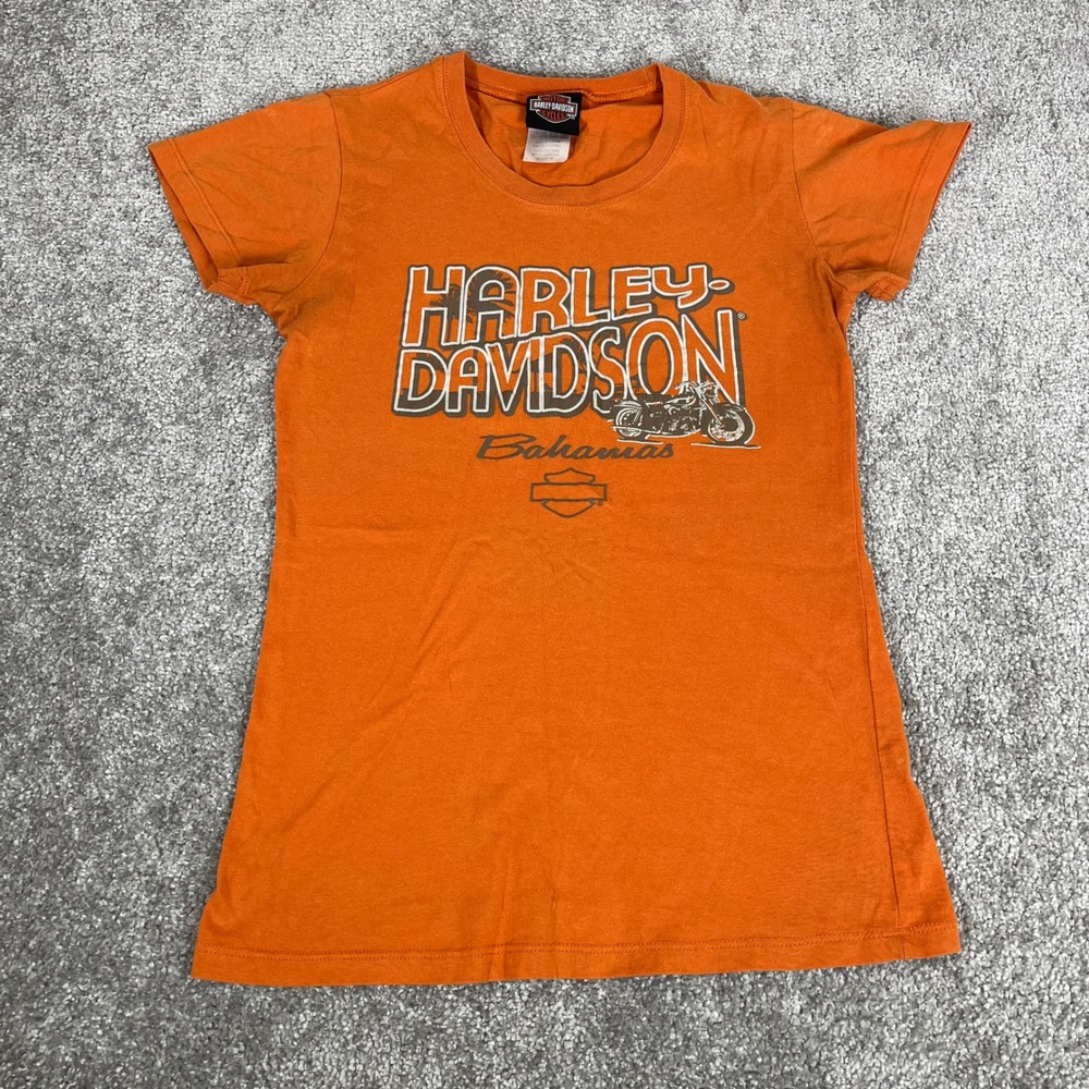Harley Davidson Short Sleeve T-Shirt Womens Bahamas Orange Graphic Medium Cotton